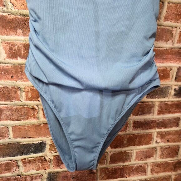Shade & ShoreβBlue One-Piece Swimsuit XL Ribbed Shirred Bandeau Sleeveless - Picture 3 of 5